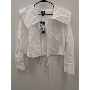 Future Collective White Sailor Collar Cropped Long Sleeve Blouse Top NWT